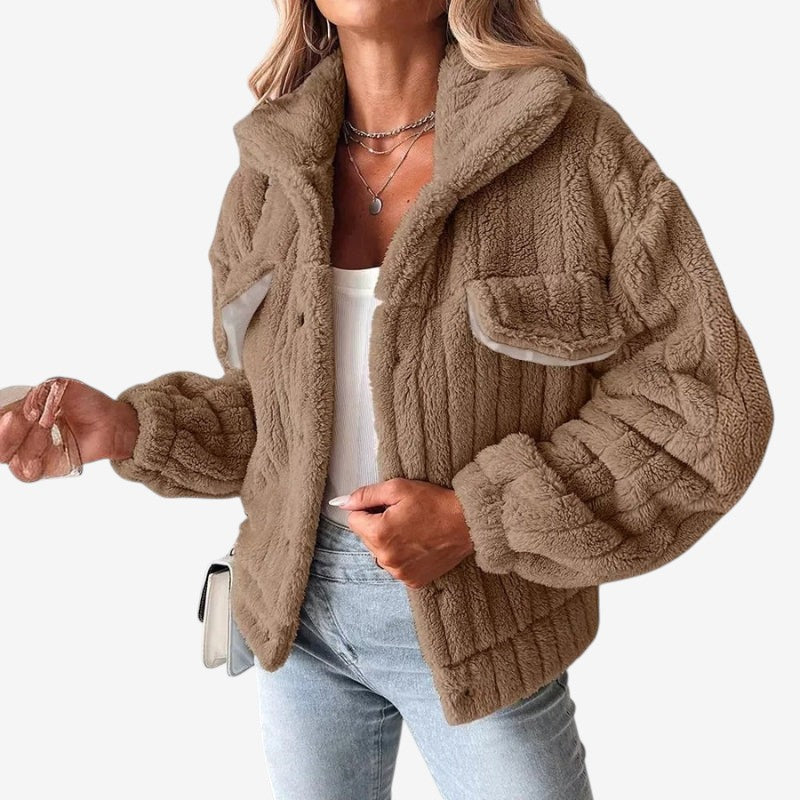 Sophia – Long Sleeve Jacket with Turn Down Collar and Button Closure