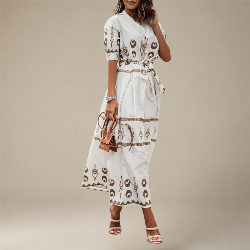 Women’s Midi Dress Long Sleeves Belted Waist