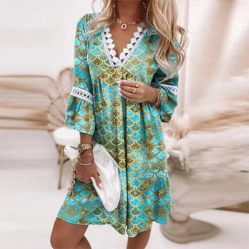 Women's Floral Print Mini Dress with V Neck