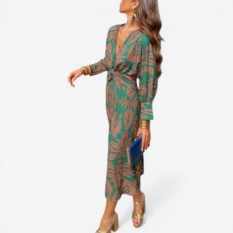 Women’s Floral V-Neck Long Sleeve Maxi Dress