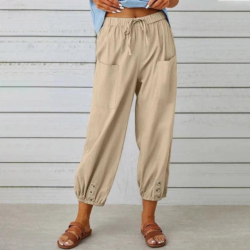 Women’s High Waist Drawstring Trousers with Side Pockets