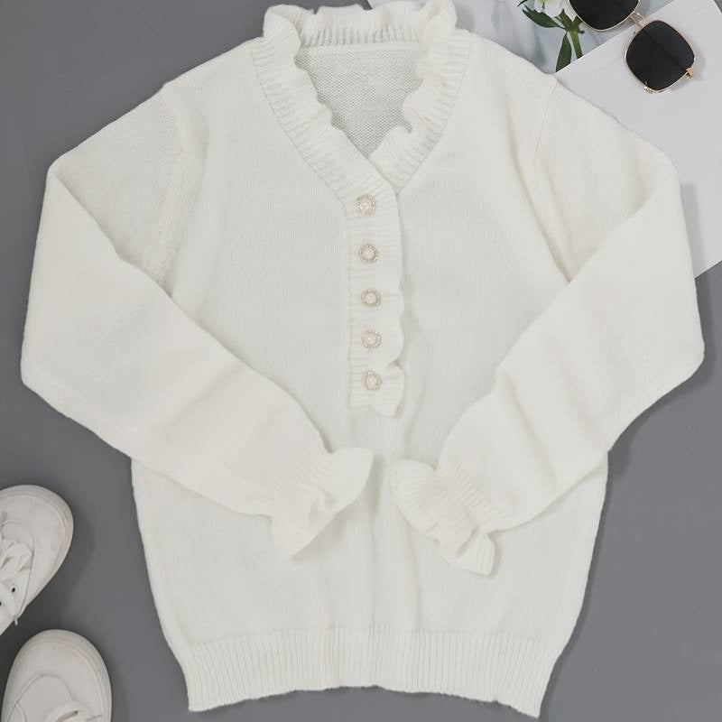 Women’s Ruffled Front Button Blouse Long Sleeve
