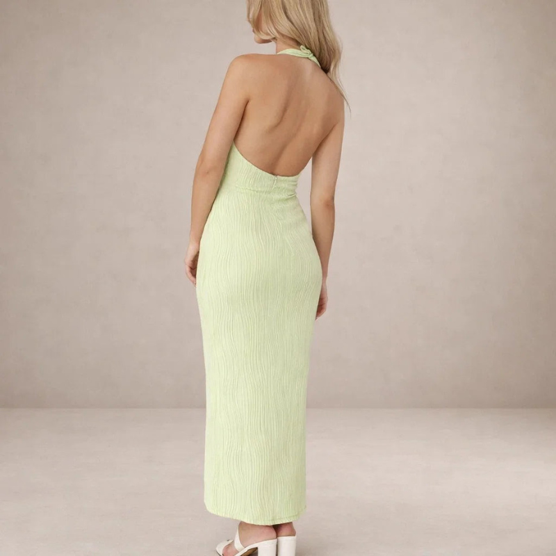 Women's High Neck Wrap Dress With Sleeveless Design