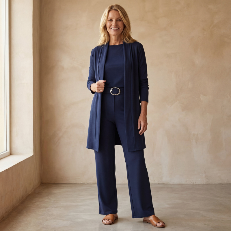 3 Piece Set Women Open Front Cardigan With Slim Fit Pants