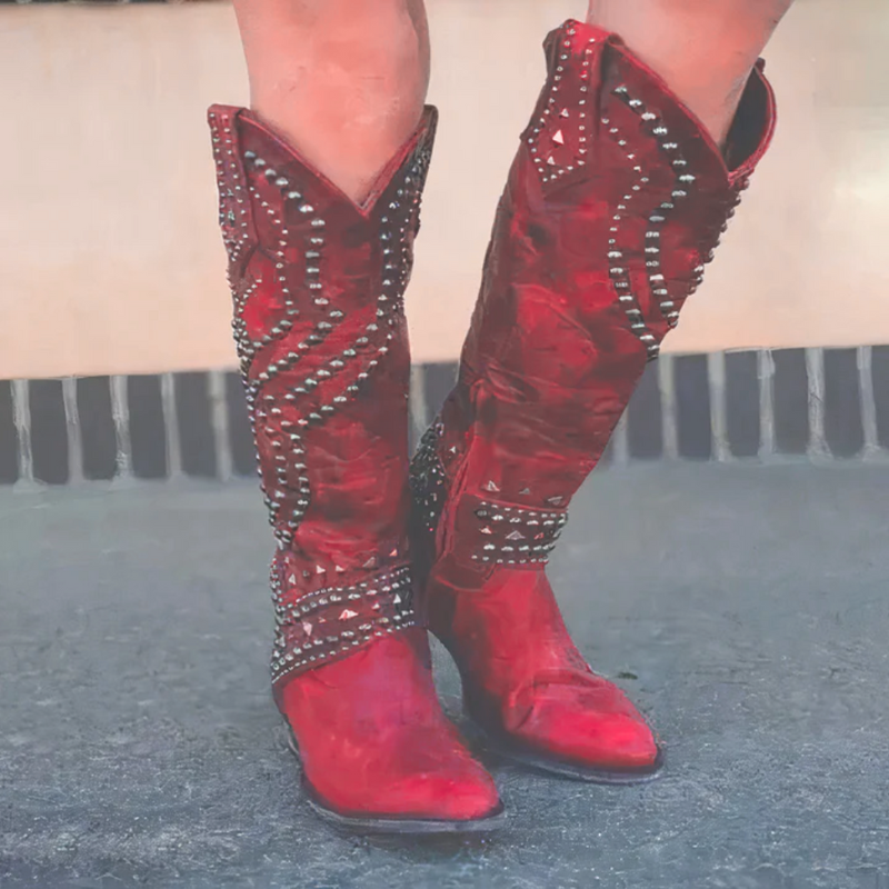 Maya – Knee High Pointed Toe Boots with Decorative Pearls
