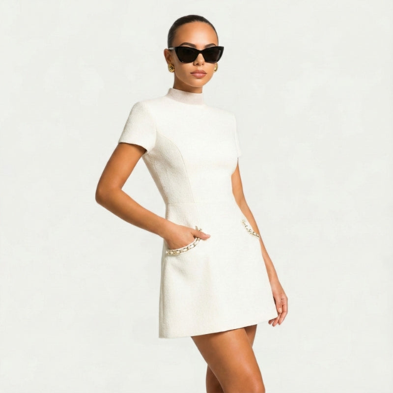 Women's Beaded Mini Dress with Pockets