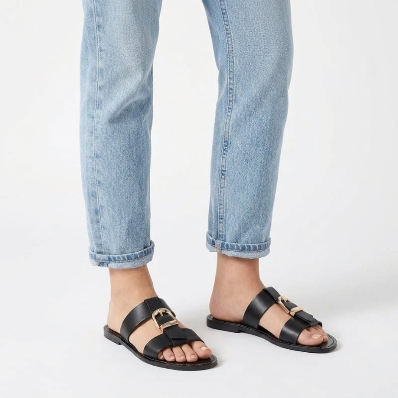 Women's Open Toe Flat Sandals with Buckle Strap