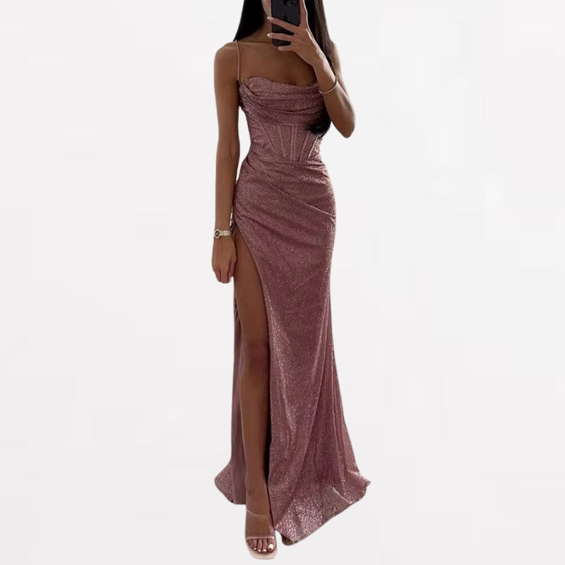 Florence – Long Sleeveless Dress with Side Slit and Thin Straps