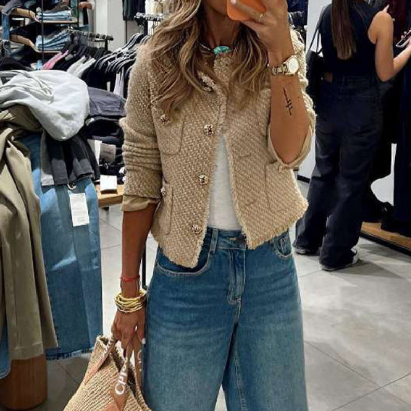 Women Cropped Jacket Long Sleeve Button Front