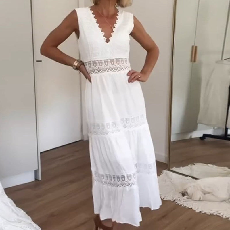 Women’s Midi Dress Sleeveless V Neck