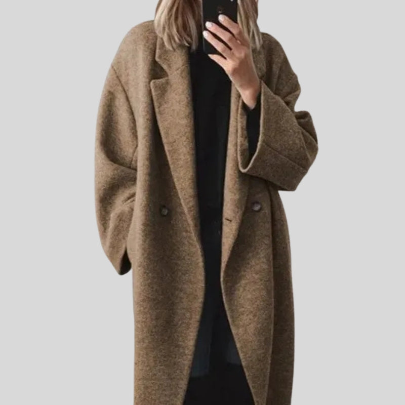 Women’s Button Front Long Sleeve Coat with Side Pockets