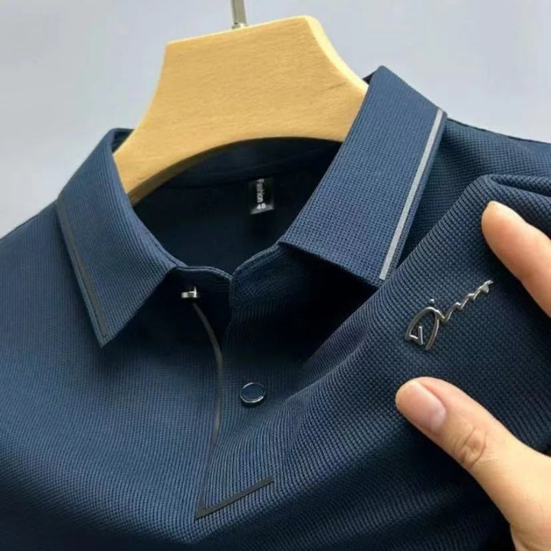 Aaron - Printed Short Sleeve Polo Shirt With Button Collar