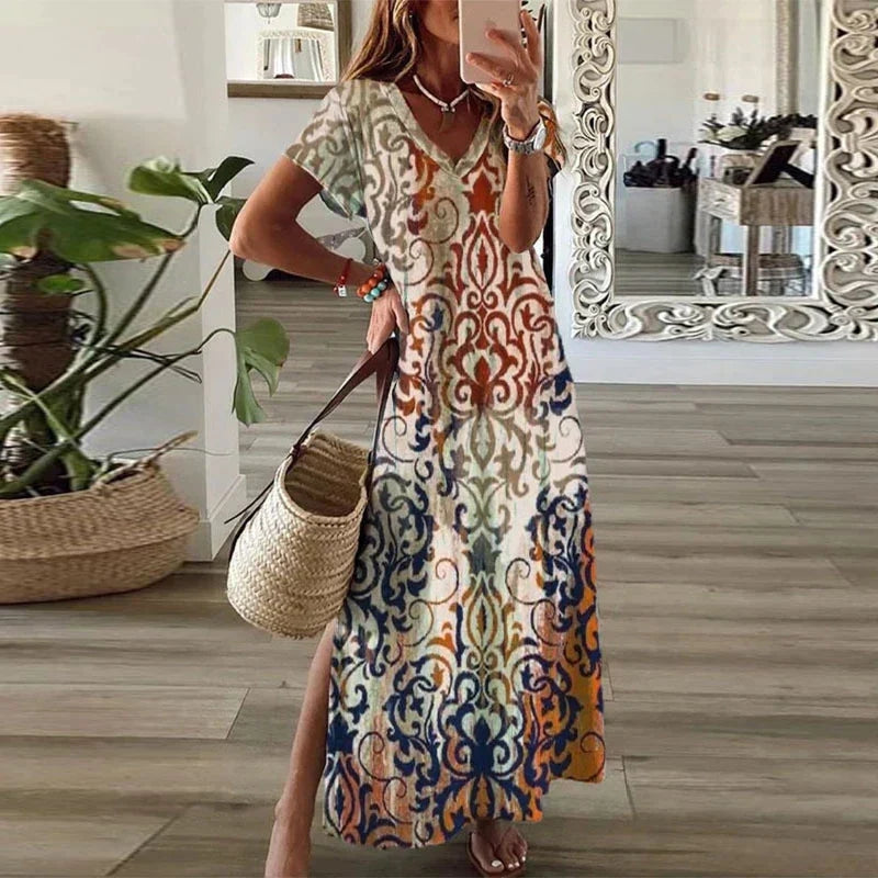 Women’s Long Dress Short Sleeve Round Neck