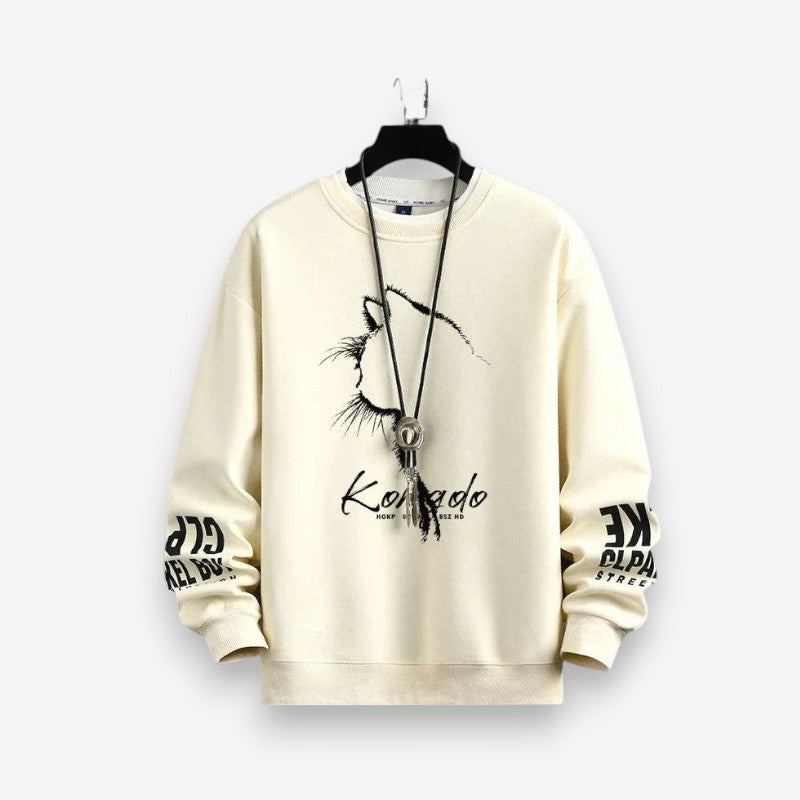 Ethan – Long Sleeve Sweater With Ribbed Hem And Animal Printed Design