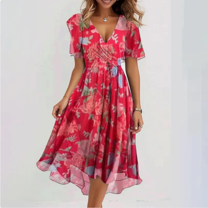 Women’s short sleeve V-neck printed casual dress