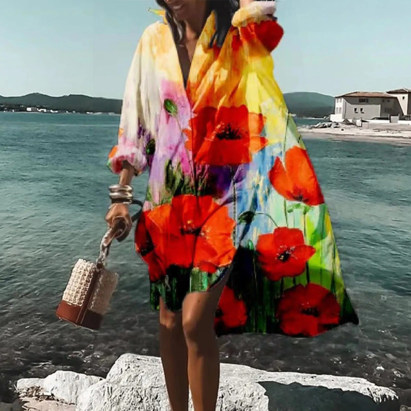 Women's Printed Dress with V-Neck