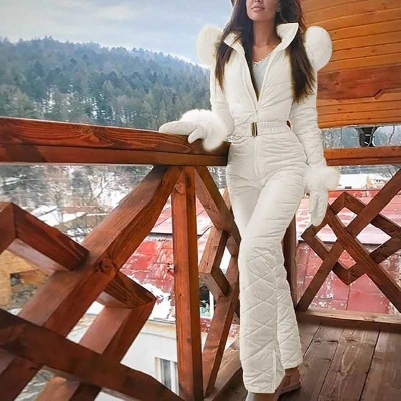 Women Ski Suit with Zipper Front and Stand Collar