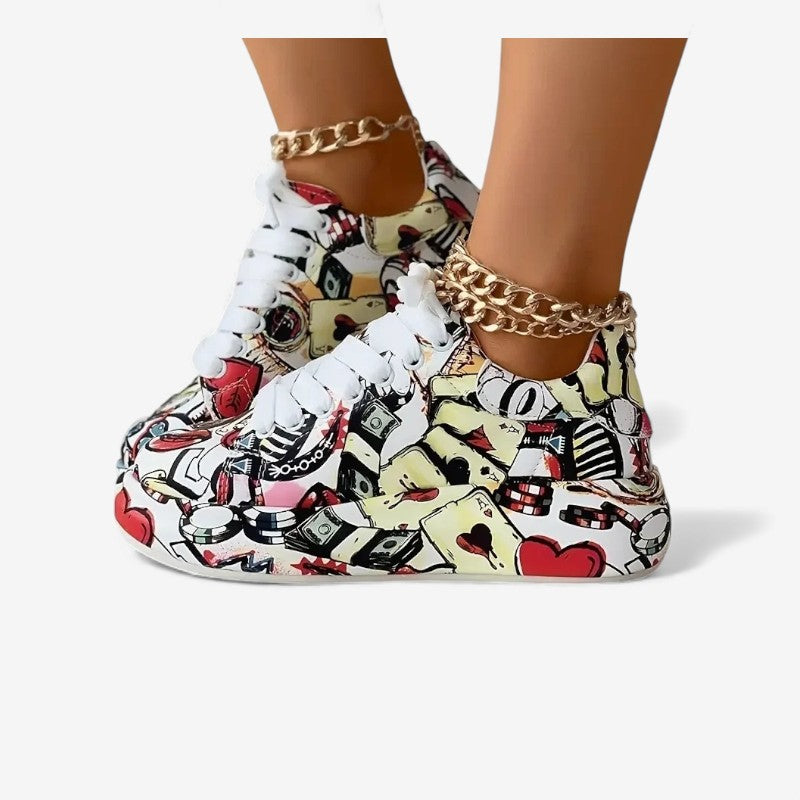 Aria – Sneakers with Painted Graffiti and Lace Up Design