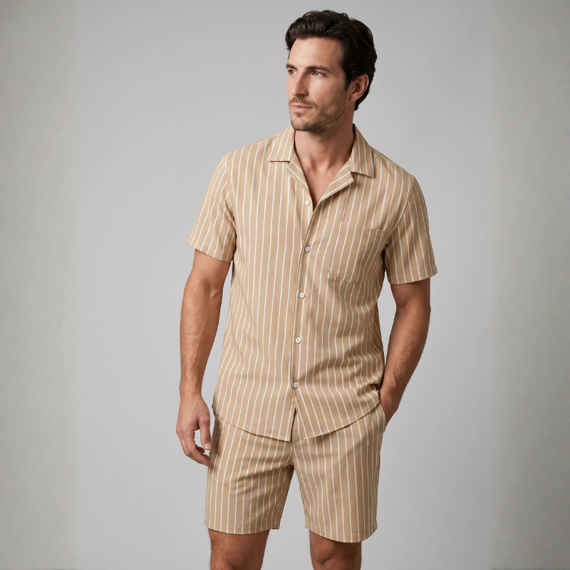 Men's Striped Shirt and Shorts Set