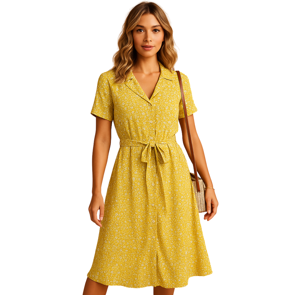 Laura – Midi-jurk met bloemenprint en korte mouwen Velani