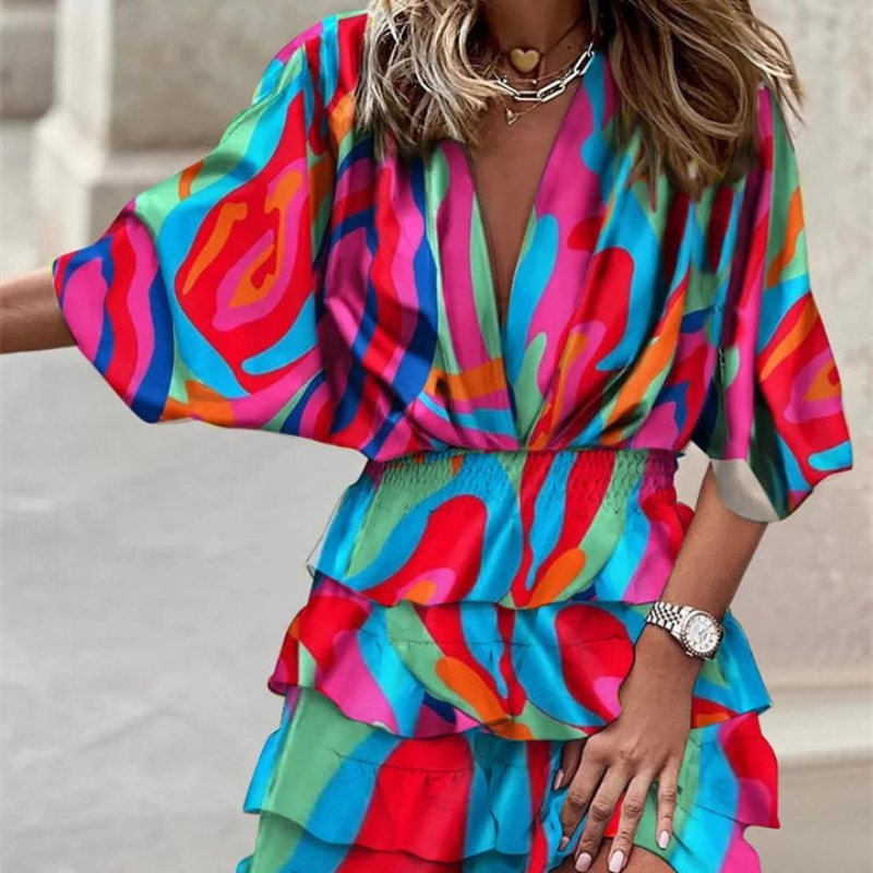 Lisa – Robe Midi Imprimée avec Jupe à Volants Velani