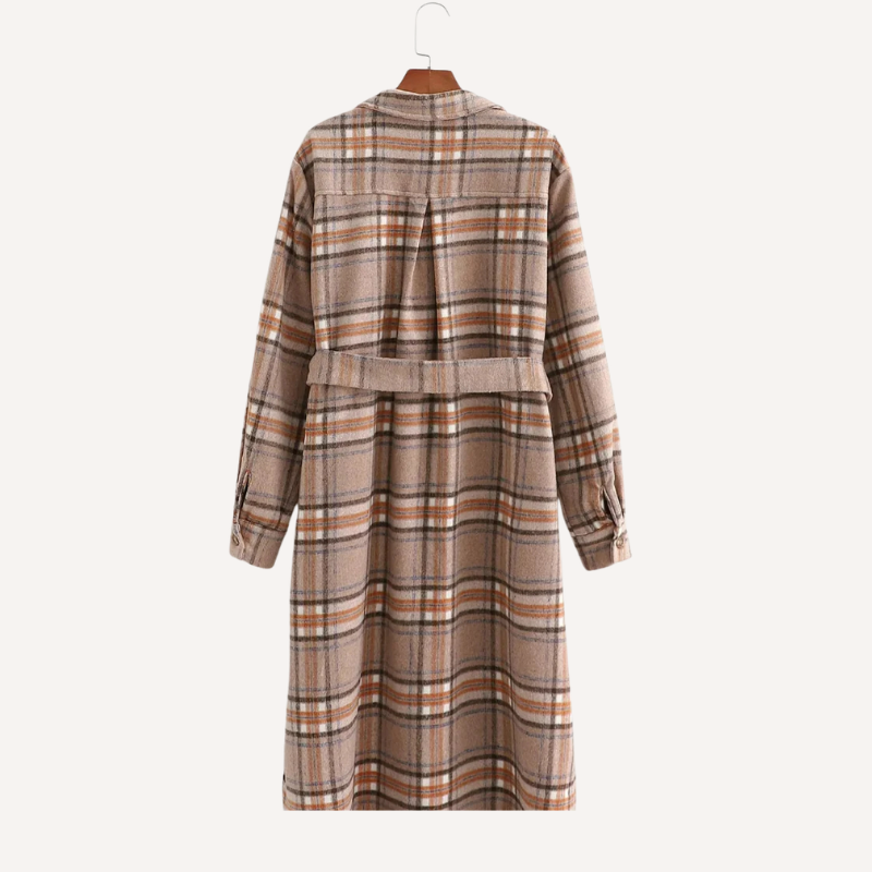 Chic Women's Plaid Overcoat with Belt