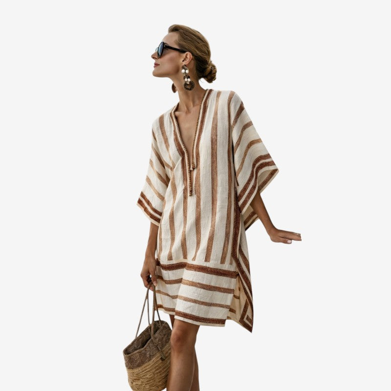 Chic Women's V Neck Bohemian Midi Dress