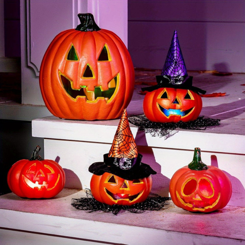 Illuminated Pumpkin Set for Halloween Decor
