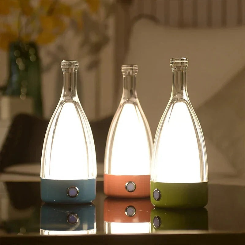GlowSip – Rechargeable Table Lamp in Bottle Design with Touch Dimming LED