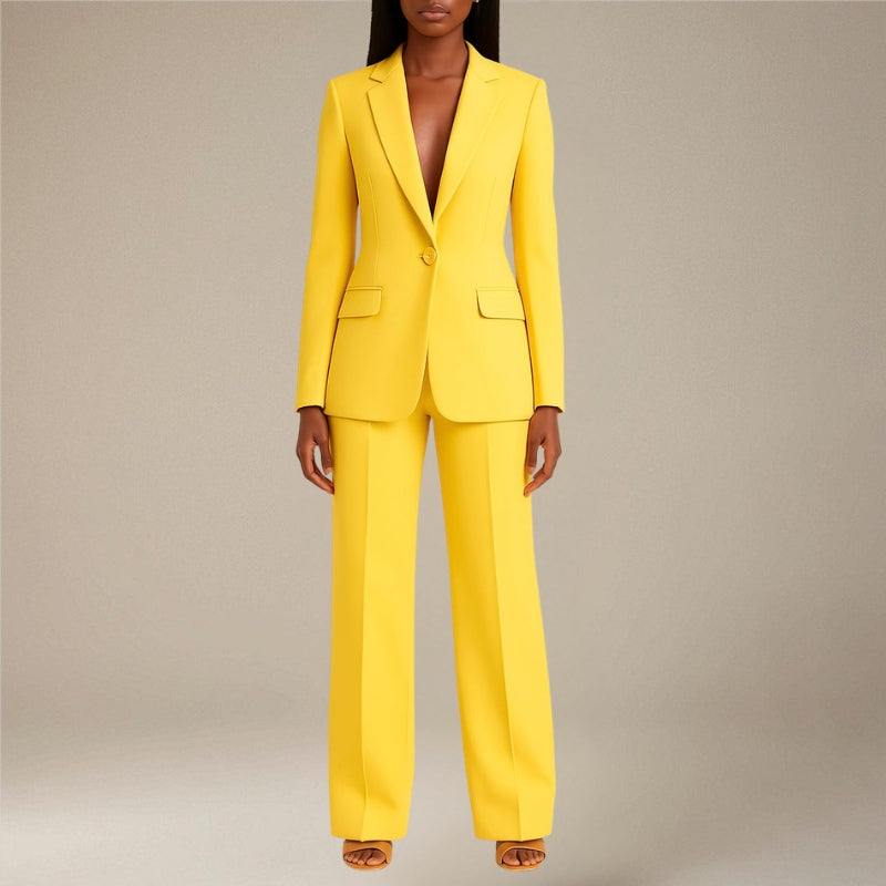 Women's Slim-Fit Blazer with Long Sleeve Pants Suit Set