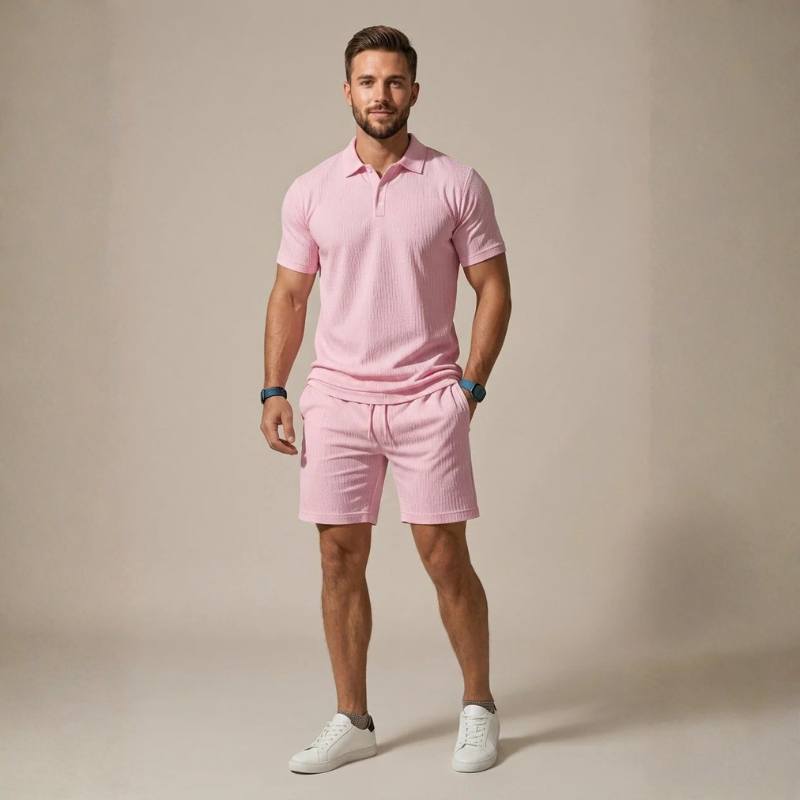 Men's Stylish Polo Shirt and Drawstring Shorts Set