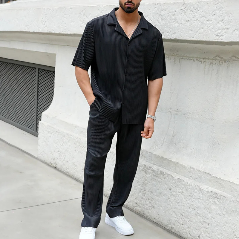 Men's Two-Piece Button Shirt & Wide Leg Trousers Set