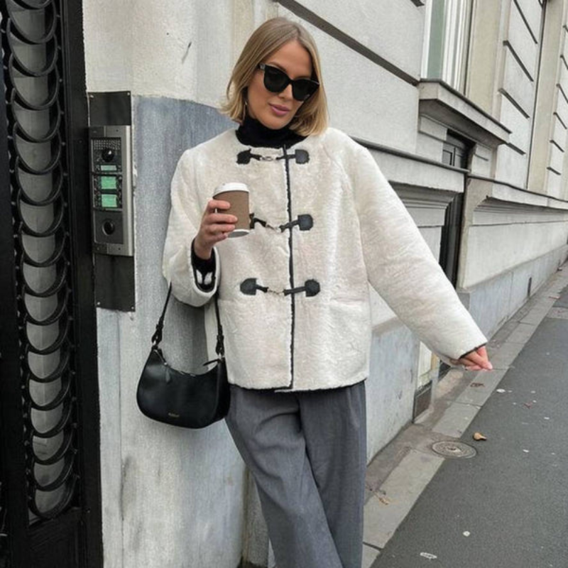 Elina – Long Sleeve Jacket with Round Neck and Front Button