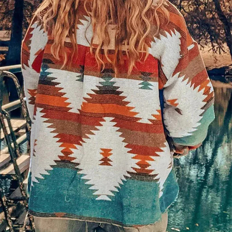 Willa – Chaqueta estampada de manga larga con botones y bolsillos