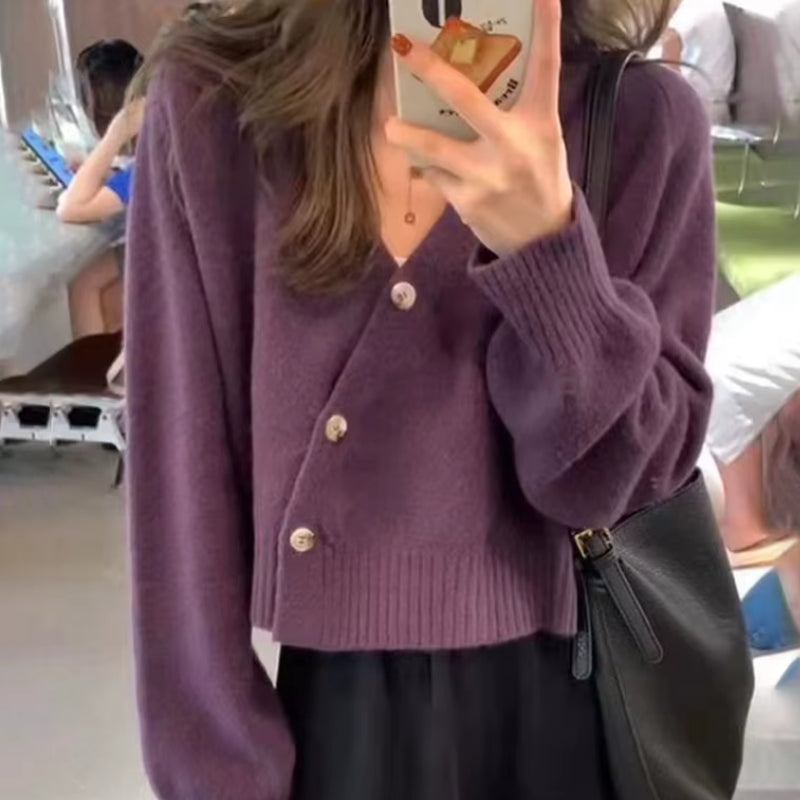 Isabella – Suéter de manga larga con cuello en V y diseño de dobladillo acanalado