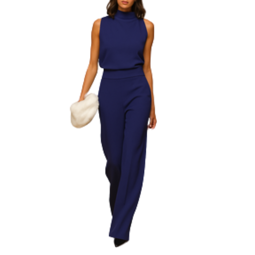 Marie – Mouwloze jumpsuit met opstaande kraag en wijde pijpen Velani