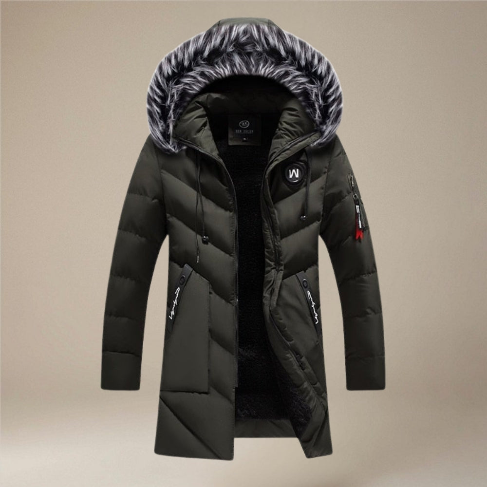 Oliver – Long Sleeve Hooded Coat with Zipper and Fur Hood