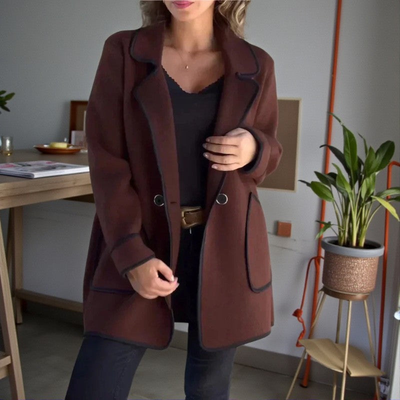 Emma – Long Sleeve Jacket with Button Closure and Down Collar Design