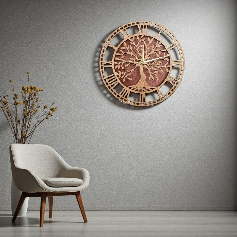 TreeTime – Houten wandklok met boomontwerp voor woondecoratie Velani