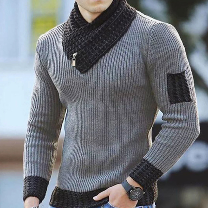 Albert – Slim fit trui met lange mouwen, sjaalkraag en rits Velani