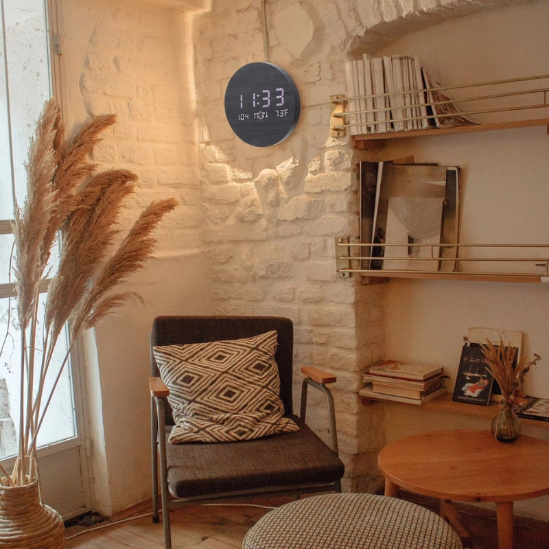 TimeCircle – Ronde LED Digitale Wandklok met Tijd- en Dagweergave Velani