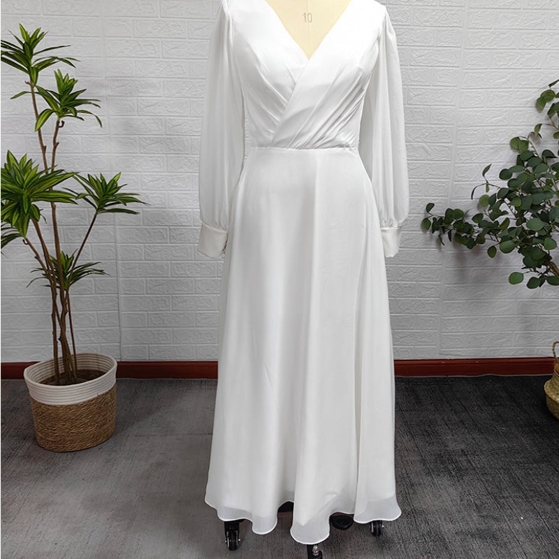 Women’s Flowy V-Neck Maxi Dress with Long Sleeves