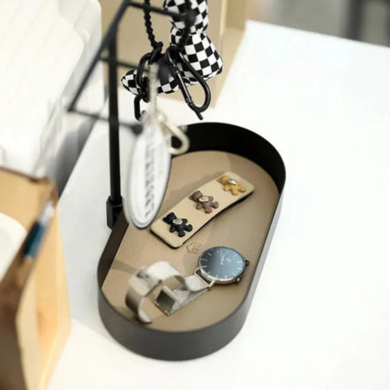 HookMate – Key Holder with Round Base, Multiple Hooks, and Storage Tray
