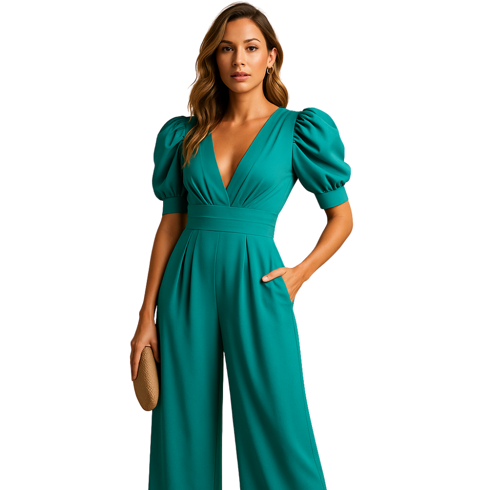Emilia – Jumpsuit met V-hals korte mouwen en wijde pijpen Velani