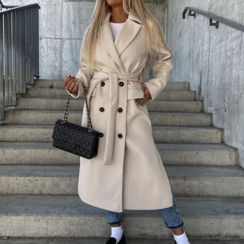 Bella – Lange Jas met Knopensluiting, Lange Mouwen en Zakken Velani