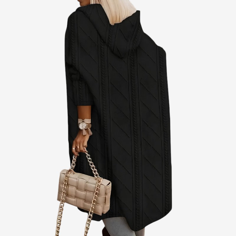 Womens Hooded Cable Knit Open Front Cardigan