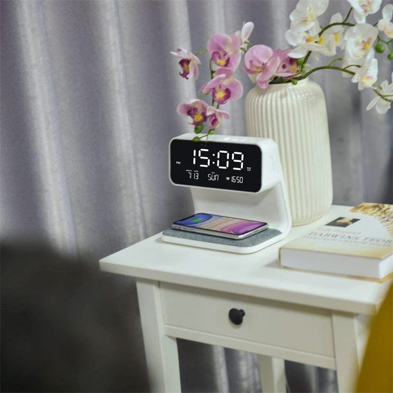 ChargeGlow – LED Night Light with Wireless Charger & Alarm Clock