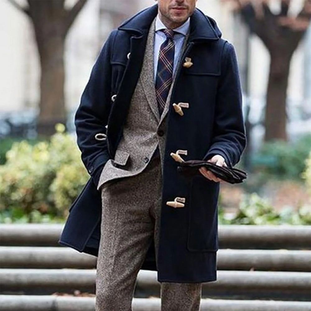 Josiah – Long-Sleeved Wool Coat with Buttons and Adjustable Hood