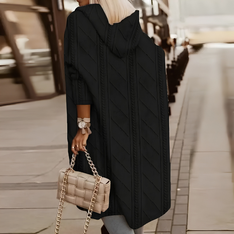 Womens Hooded Cable Knit Open Front Cardigan