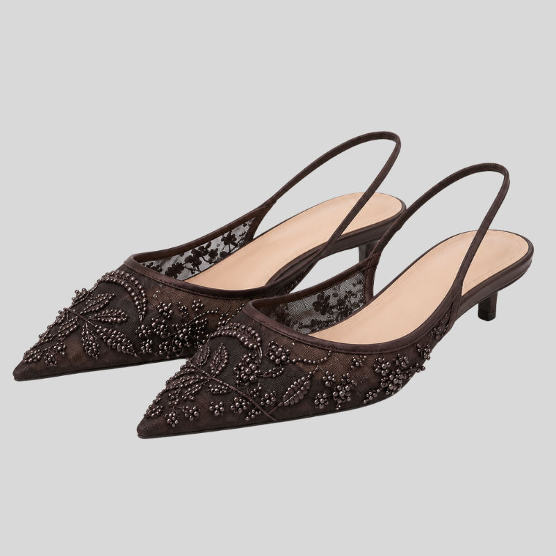 Embroidered Floral Slingback High Heel Shoes for Women